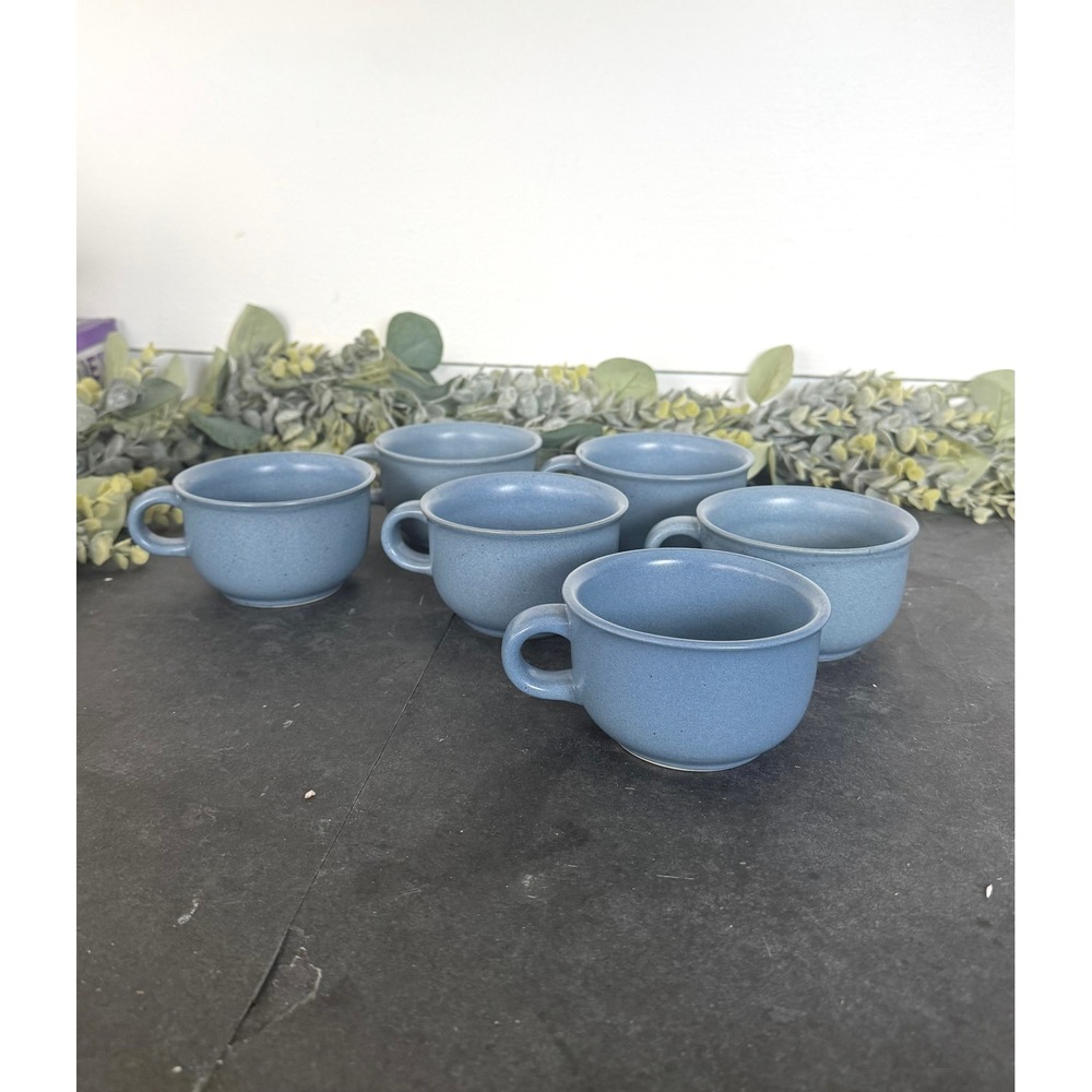 Six Vintage Dansk Mesa Sky Blue Flat Cup speckled matte discontinued